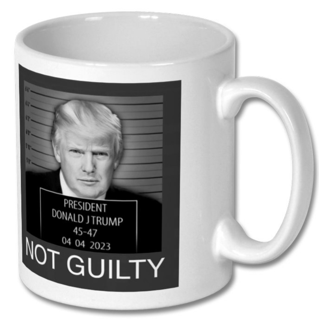 ”Not Guilty” Presidential Donald J Trump Mug Shot Glossy 10 Ounce Mug!